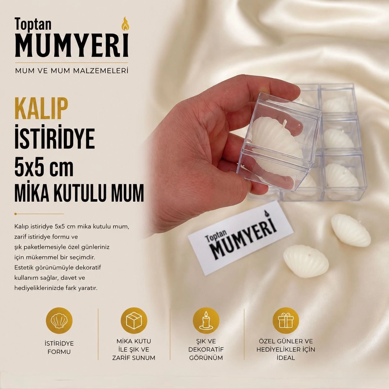 Kalıp İstiridye 5x5 cm Mika Kutulu Mum