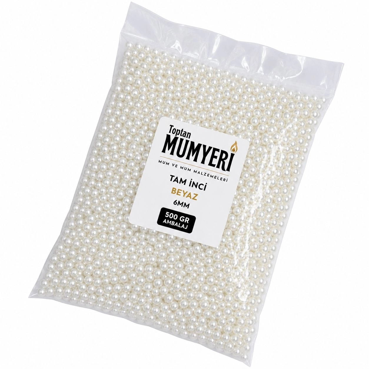 Tam İnci Boncuk Beyaz Deliksiz 6mm - 500 GR
