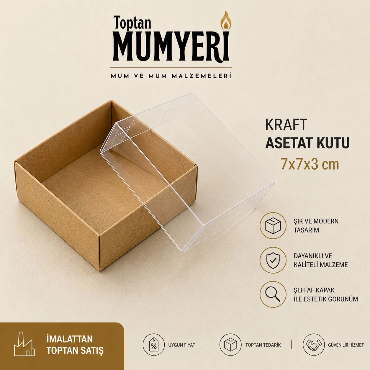 7x7x3 cm Kraft Asetat Kutu (Demonte)
