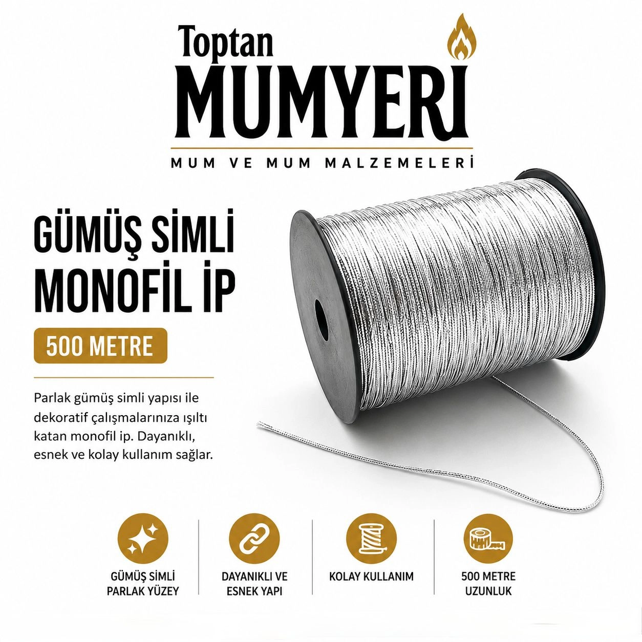Gümüş Simli Monofil İp (500 Metre)