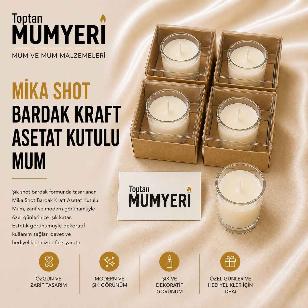 Mika Shot Bardak Demonte Kraft Asetat Kutulu Mum