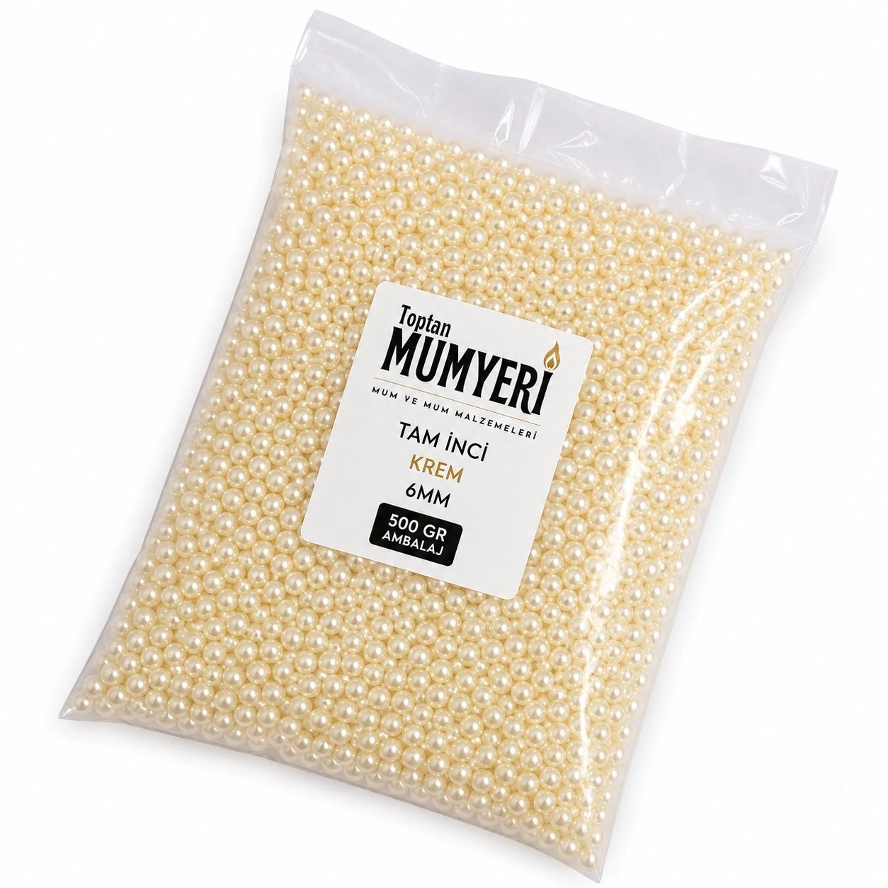Tam İnci Boncuk Krem Deliksiz 6mm - 500 GR