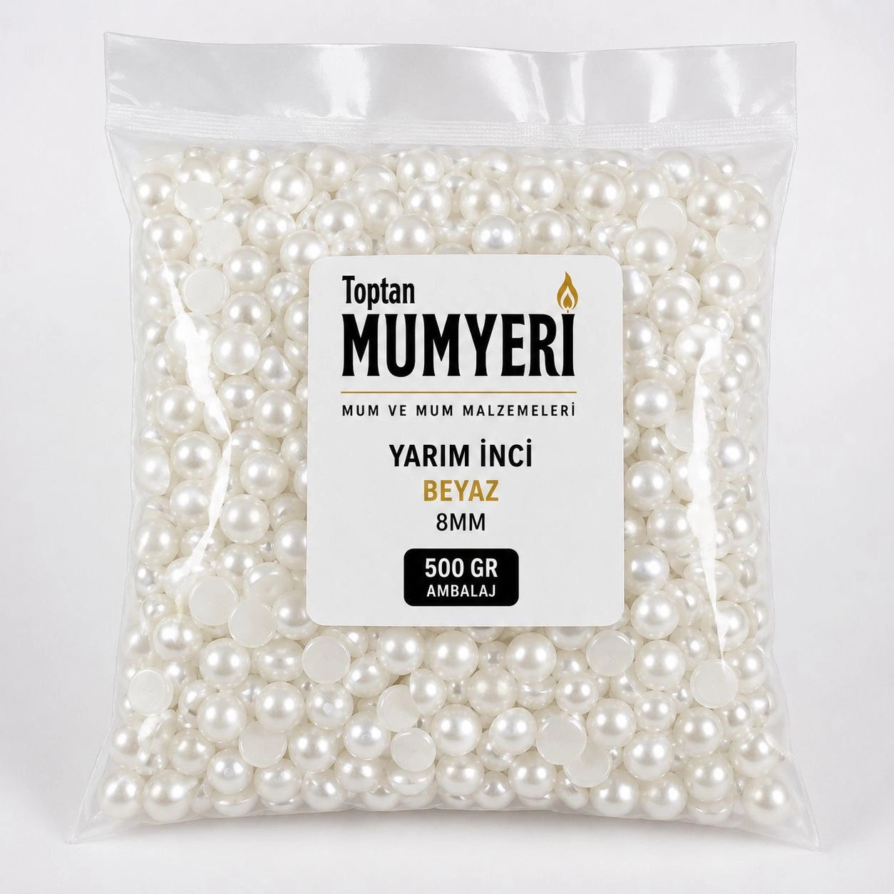 Yarım İnci Boncuk Beyaz 8mm - 500 GR
