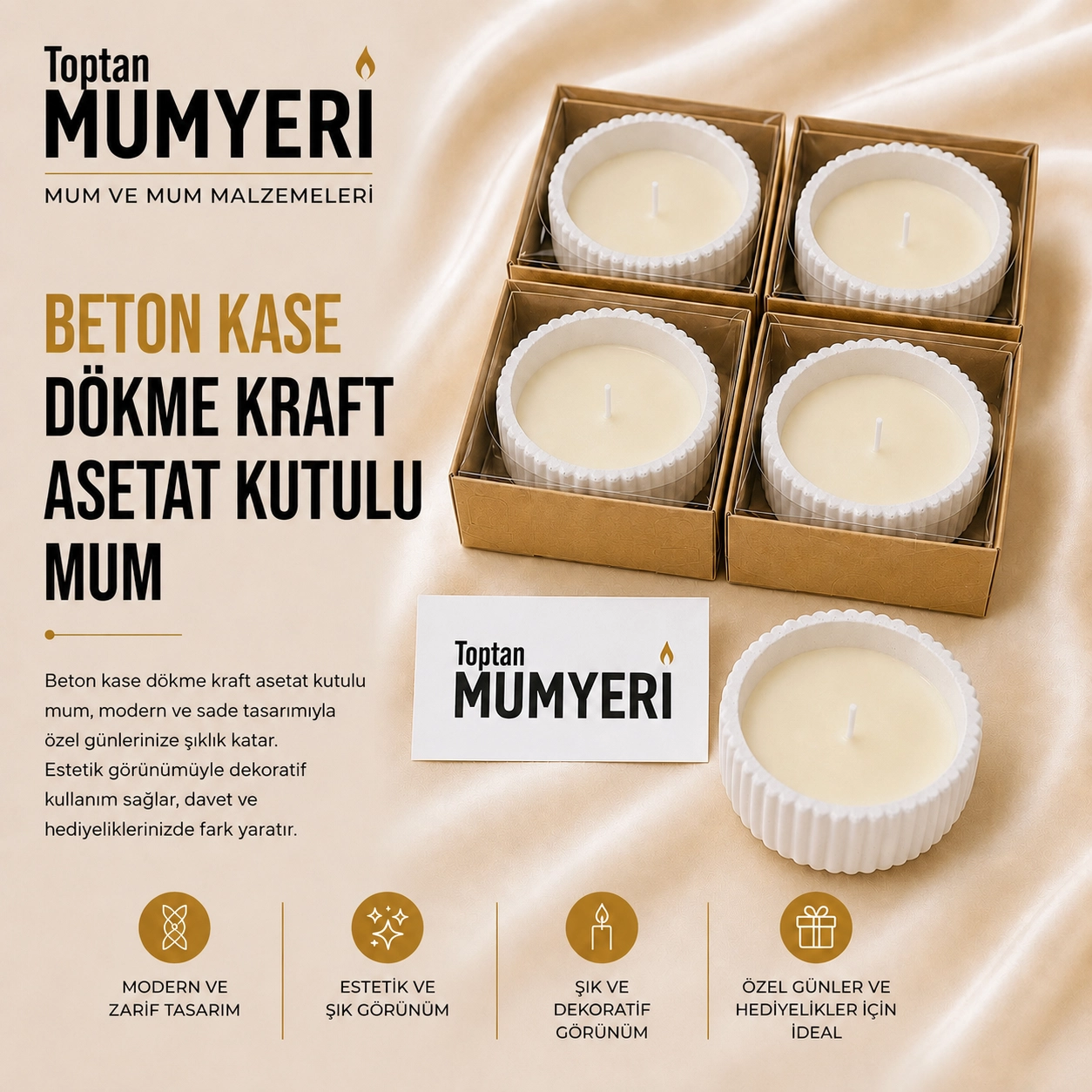 Beton Kase Dökme Kraft Asetat Kutulu Mum