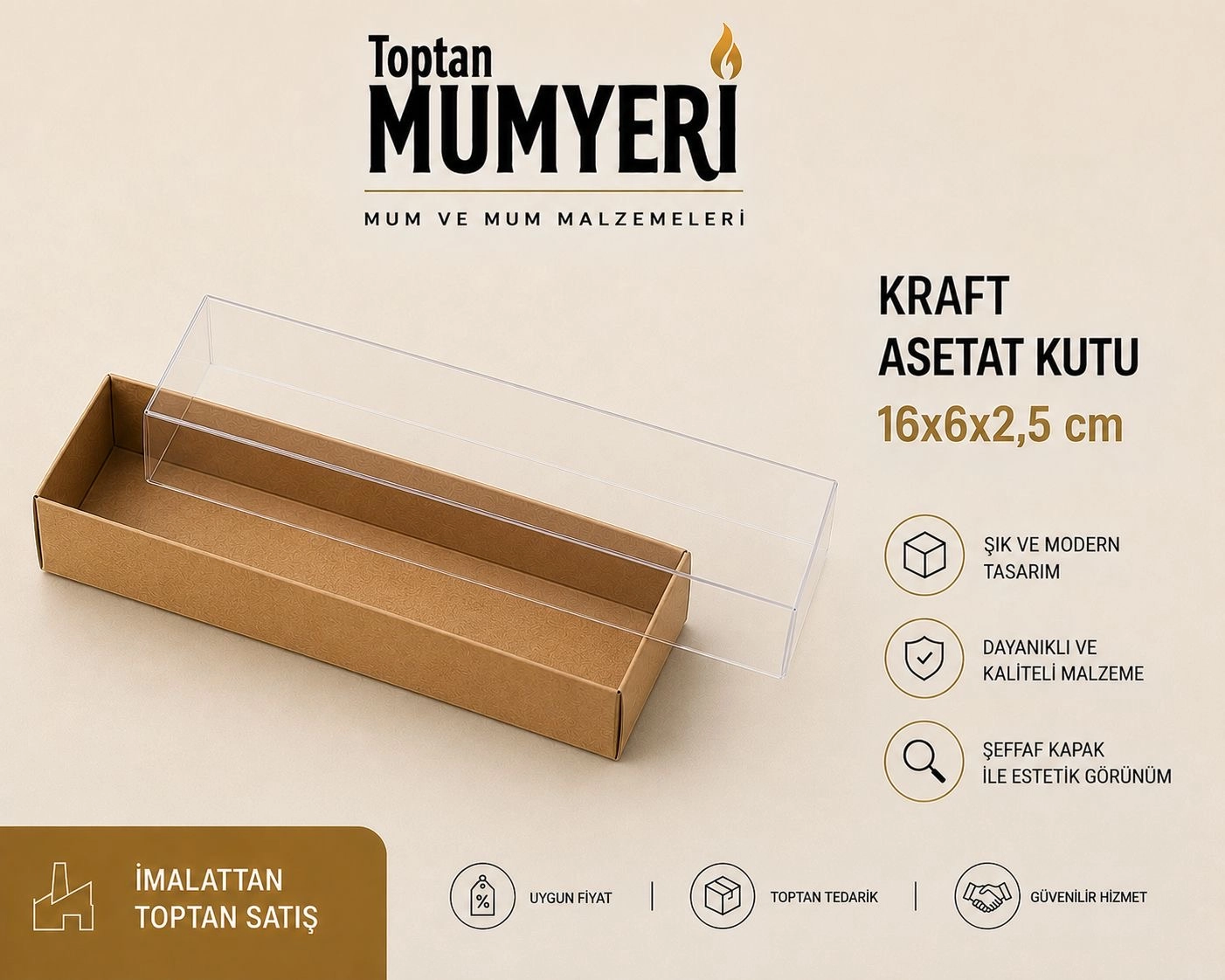 16x6x2,5 cm Kraft Asetat Kutu (Demonte)