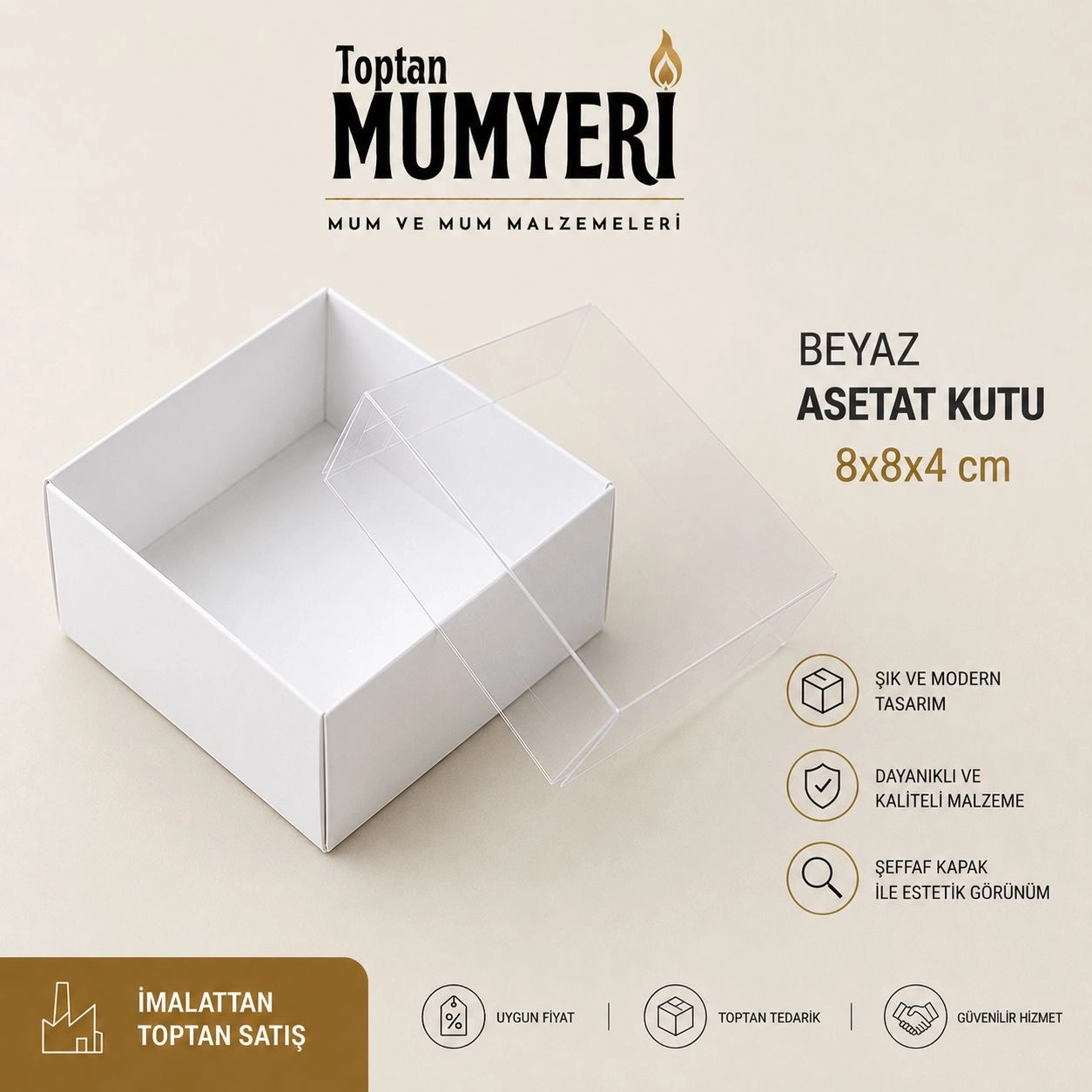 8x8x4 cm Beyaz Asetat Kutu (Demonte)
