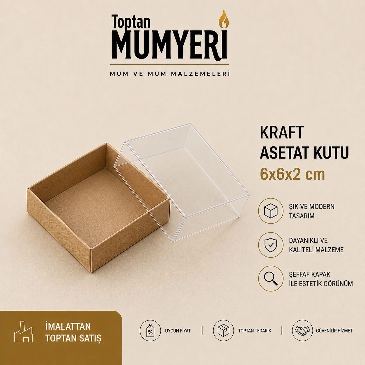 6x6x2 cm Kraft Asetat Kutu (Demonte)