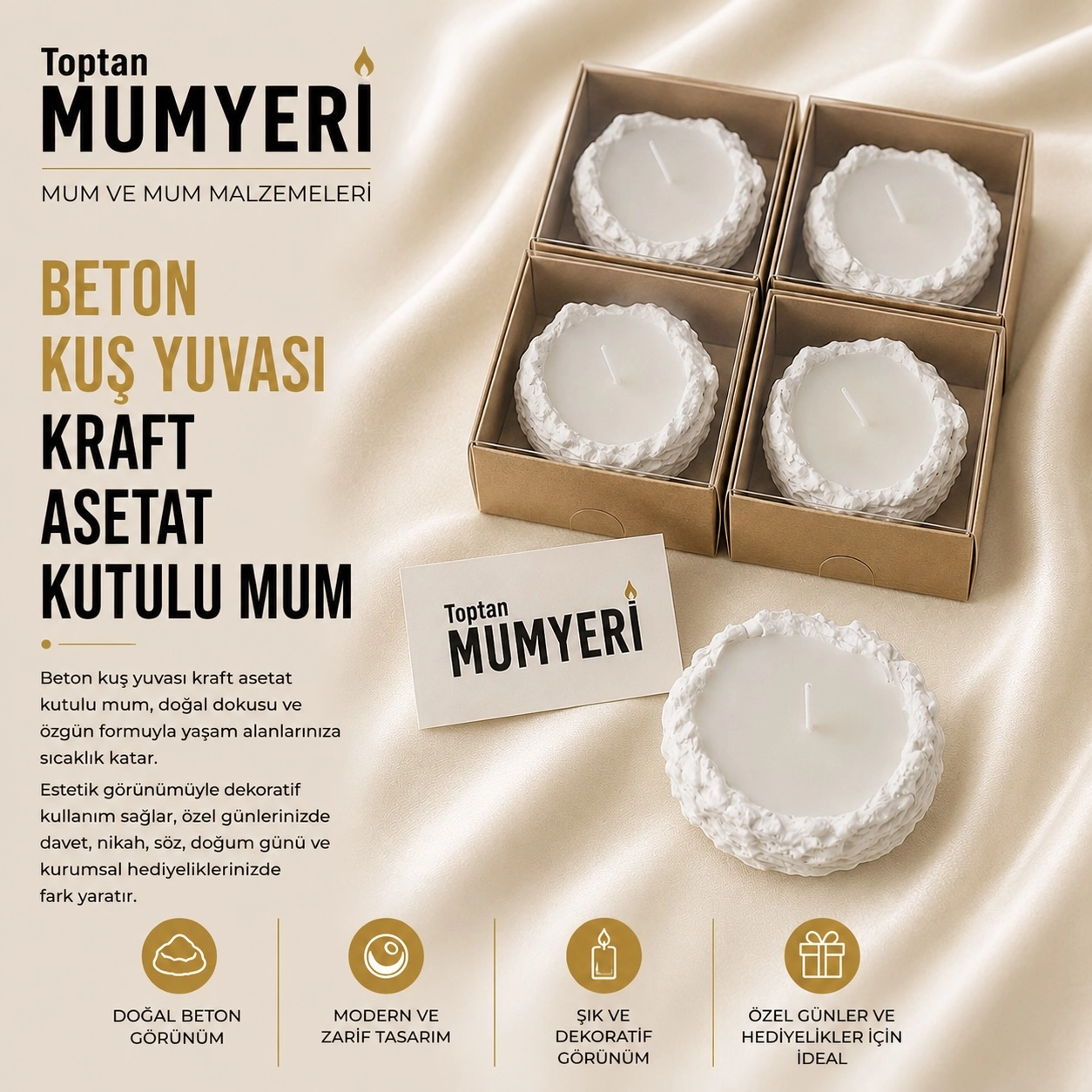 Beton Kuş Yuvası Kraft Asetat Kutulu Mum