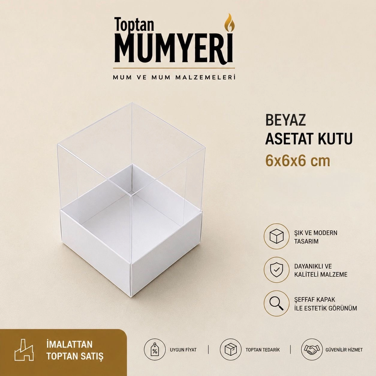 6x6x6 cm Beyaz Asetat Kutu (Demonte)