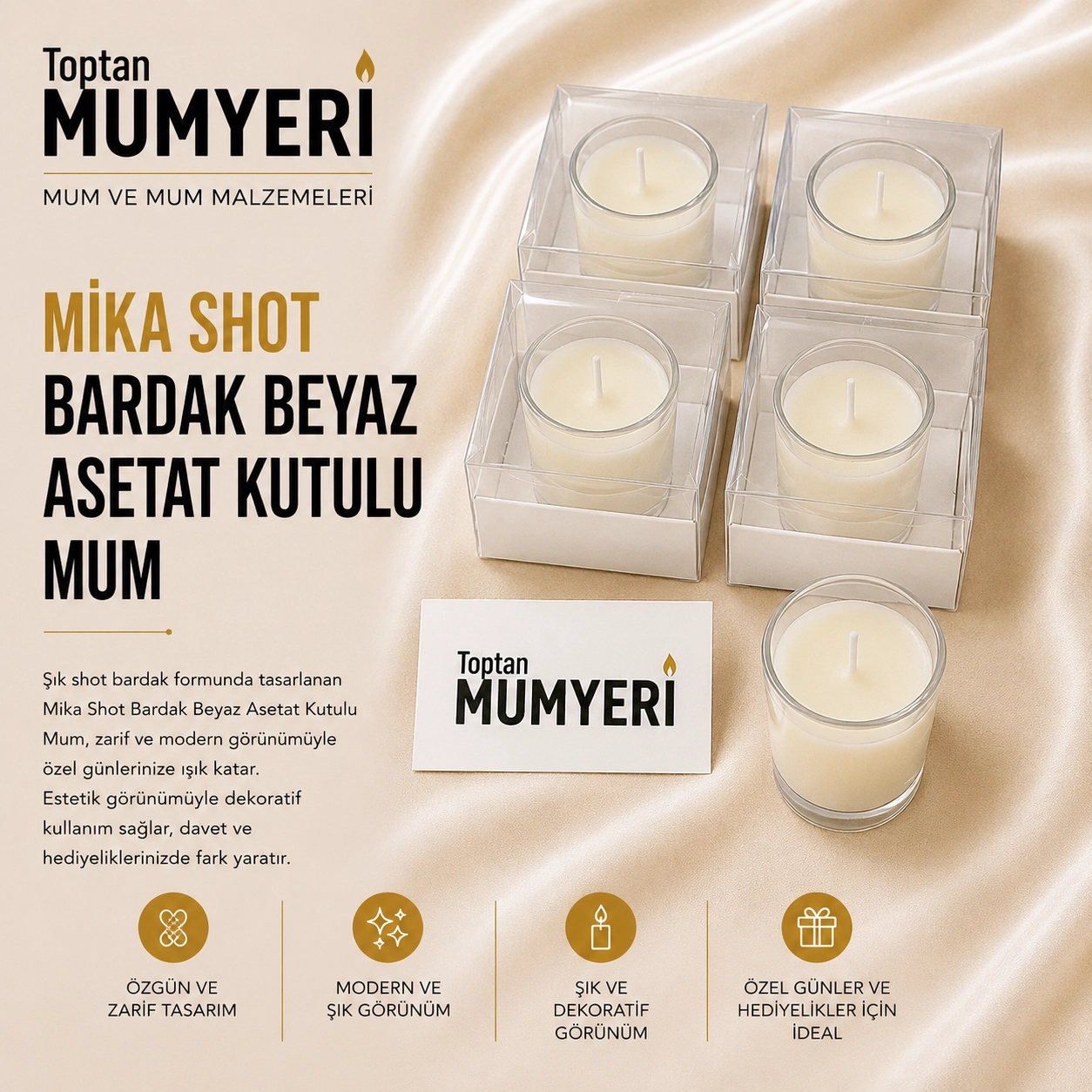 Mika Shot Bardak Demonte Beyaz Asetat Kutulu Mum