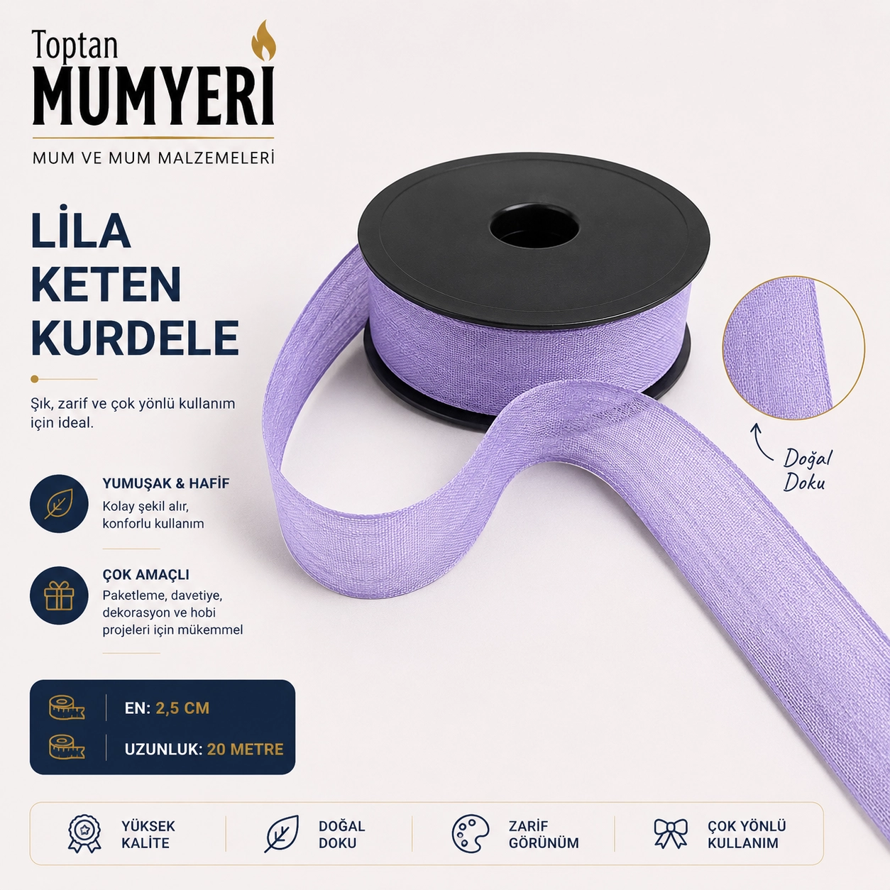 Lila Keten Kurdele 2.5 cm (20 Metre)