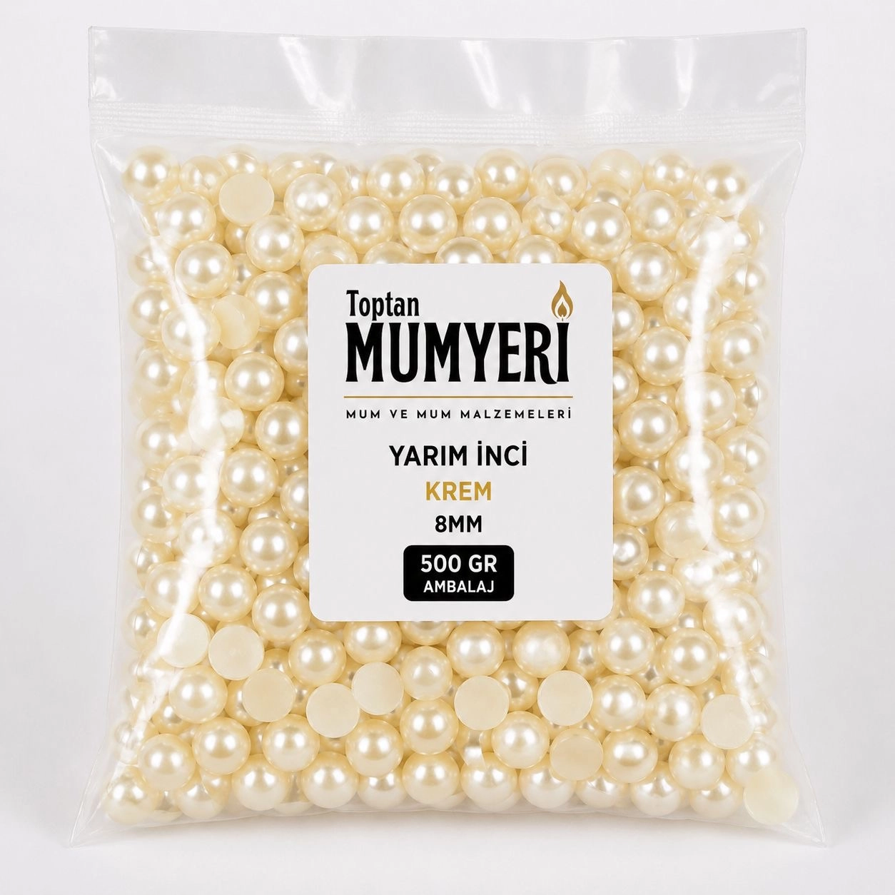 Yarım İnci Boncuk Krem 8mm - 500 GR