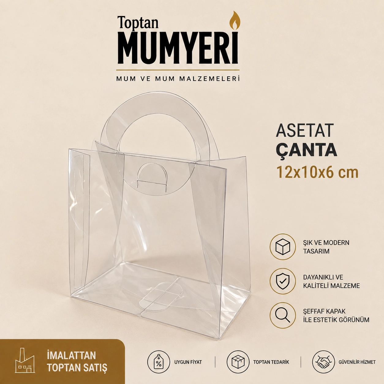 12x10x6 cm Şeffaf Asetat Çanta (Demonte)