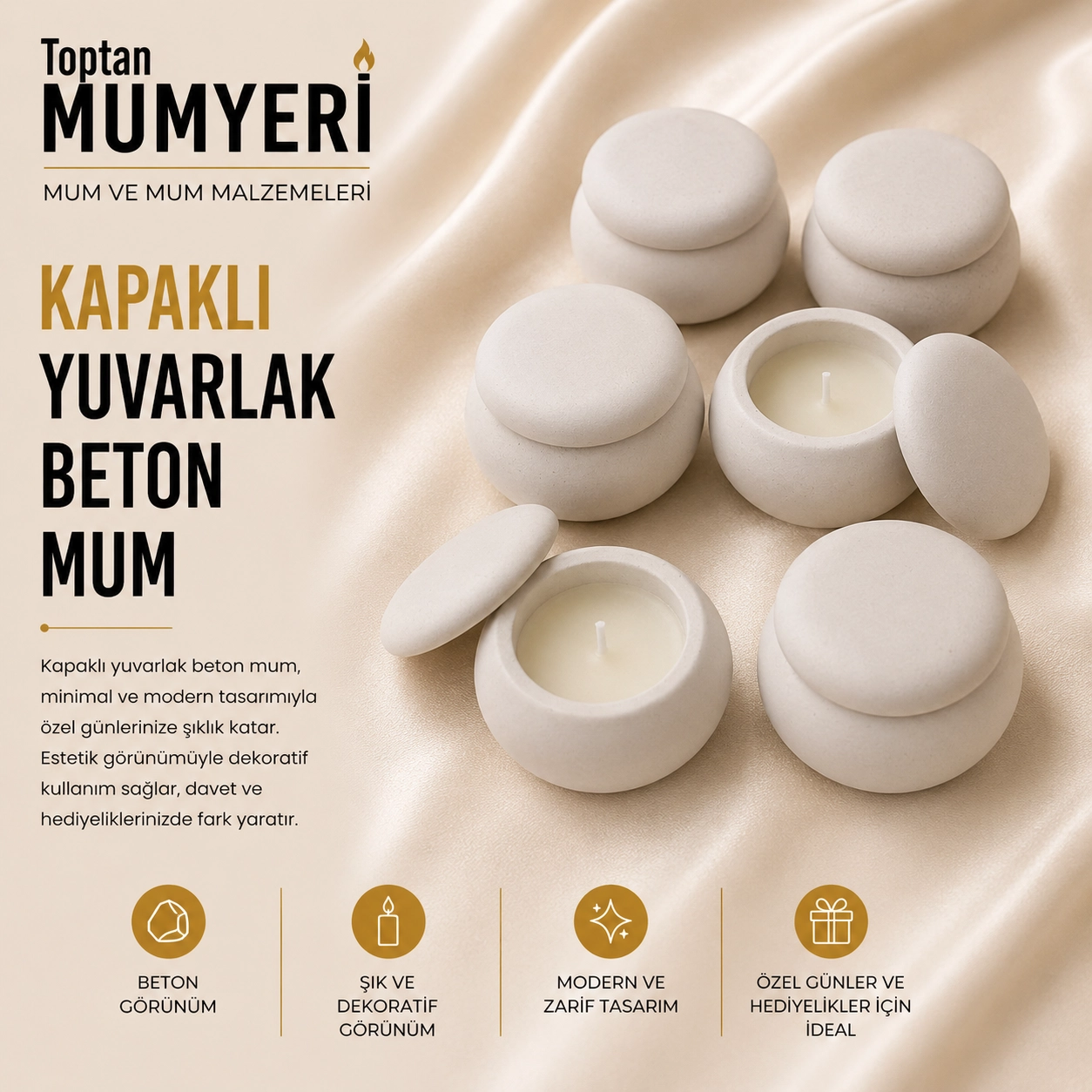Beton Kapaklı Yuvarlak Mum
