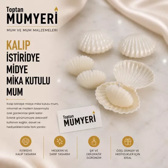Kalıp İstiridye Midye Mika Kutulu Mum