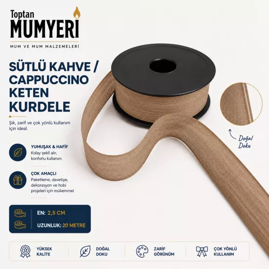 Sütlü Kahve/Cappuccino Keten Kurdele 2.5 cm (20 Metre)