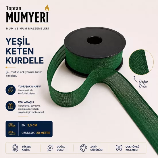 Yeşil Keten Kurdele 2.5 cm (20 Metre)