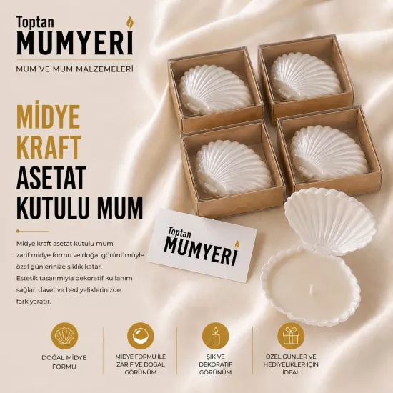 Midye Demonte Kraft Asetat Kutulu Mum
