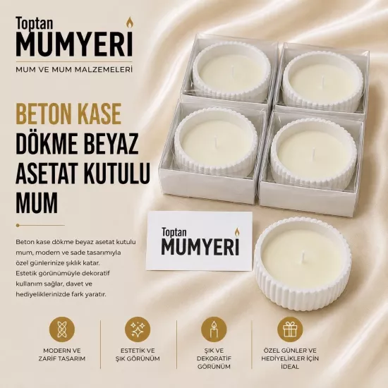 Beton Kase Dökme Beyaz Asetat Kutulu Mum