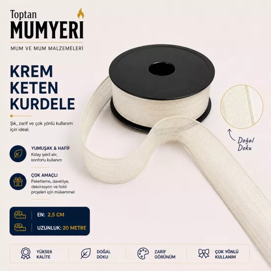Krem Keten Kurdele 2.5 cm (20 Metre)