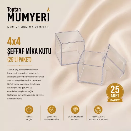 4x4 cm Şeffaf Mika Kutu