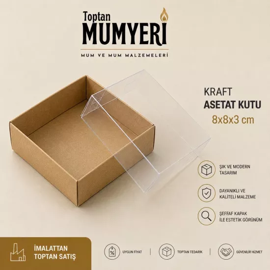 8x8x3 cm Kraft Asetat Kutu (Demonte)
