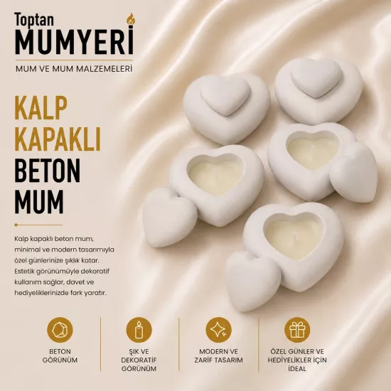 Kalp Kapaklı Beton Mum