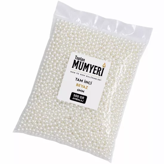 Tam İnci Boncuk Beyaz Deliksiz 6mm - 500 GR