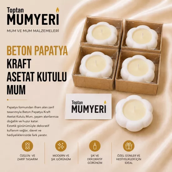 Beton Papatya Kraft Asetat Kutulu Mum