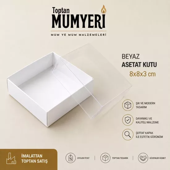 8x8x3 cm Beyaz Asetat Kutu (Demonte)