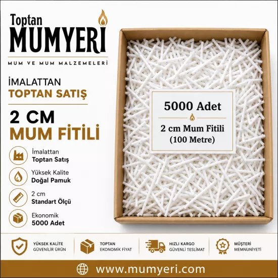 Mum Fitili 2 Cm 5000 Adet Mumlu (100 Metre) - Hazır Kesilmiş