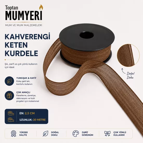 Kahverengi Keten Kurdele 2.5 cm (20 Metre)