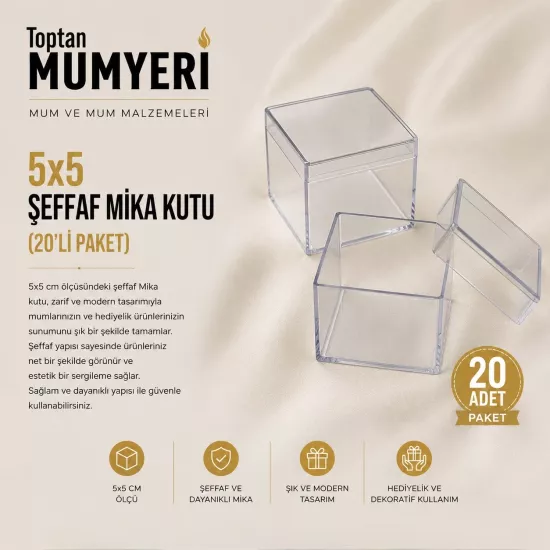 5x5 cm Şeffaf Mika Kutu