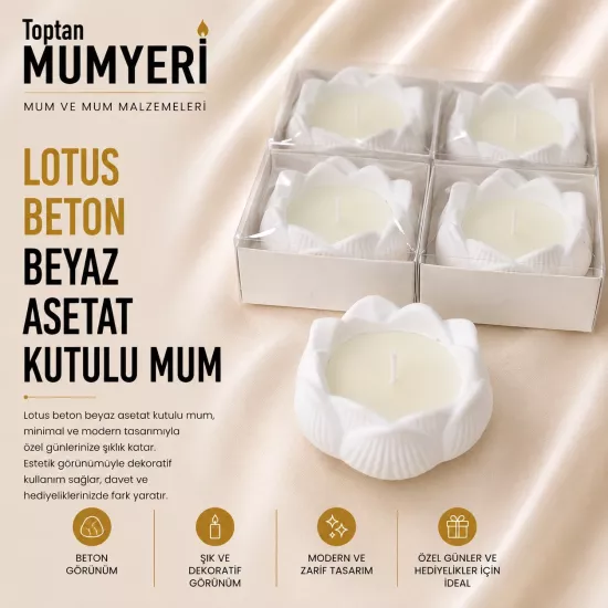 Lotus Beton Beyaz Asetat Kutulu Mum