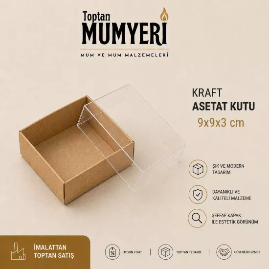 9x9x3 cm Kraft Asetat Kutu (Demonte)