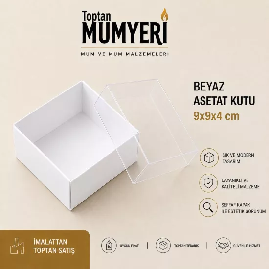 9x9x4 cm Beyaz Asetat Kutu (Demonte)