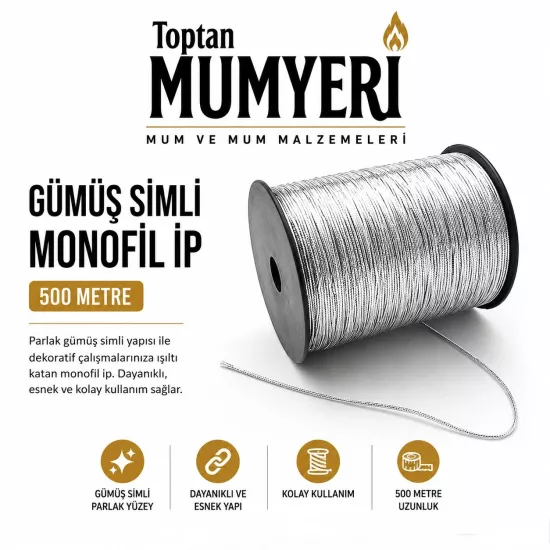 Gümüş Simli Monofil İp (500 Metre)