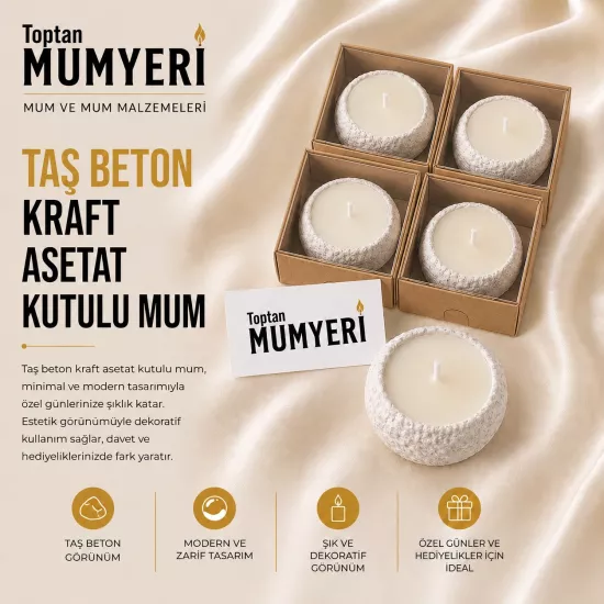 Taş Beton Kraft Asetat Kutulu Mum