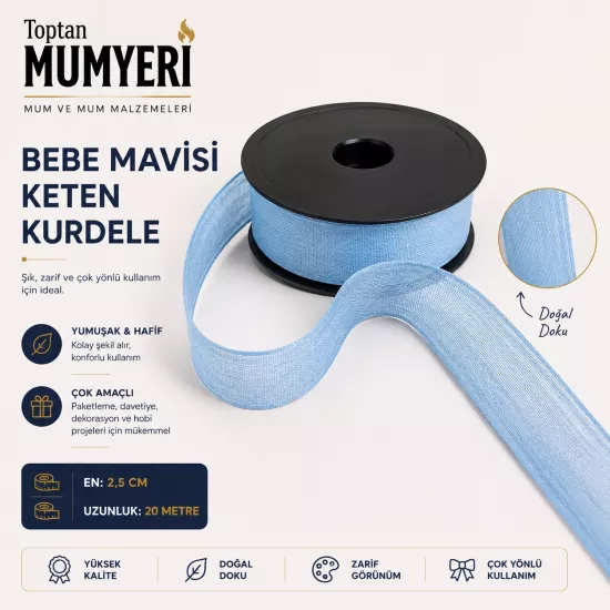 Bebe Mavisi Keten Kurdele 2.5 cm (20 Metre)