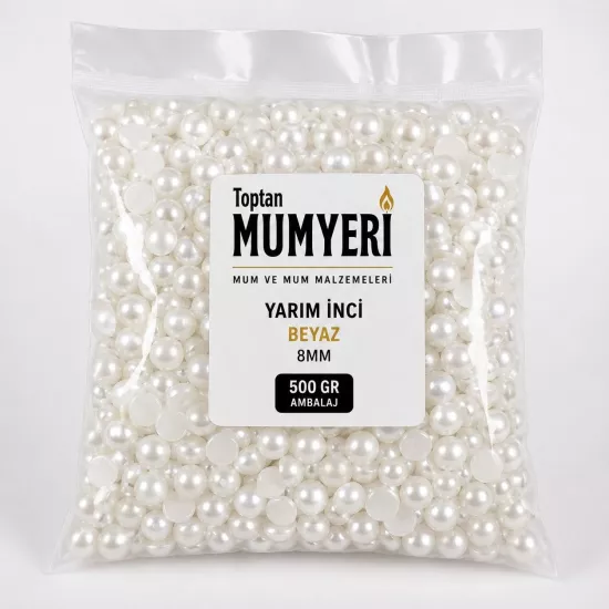 Yarım İnci Boncuk Beyaz 8mm - 500 GR
