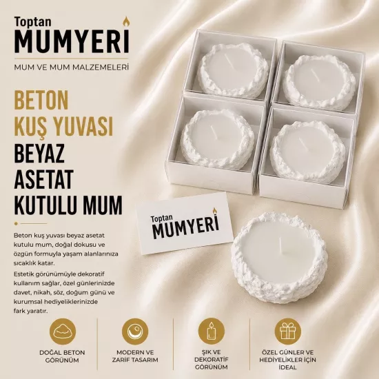Beton Kuş Yuvası Beyaz Asetat Kutulu Mum