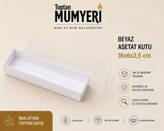 16x6x2,5 cm Beyaz Asetat Kutu (Demonte)