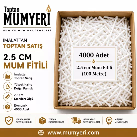 Mum Fitili 2,5 Cm 4000 Adet Mumlu (100 Metre) - Hazır Kesilmiş
