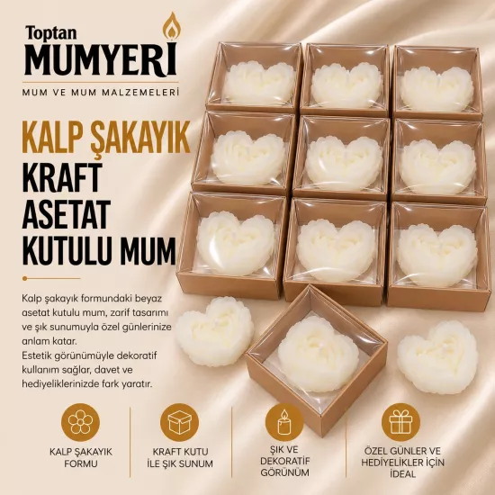 Kalp Şakayık Kraft Asetat Kutulu Mum