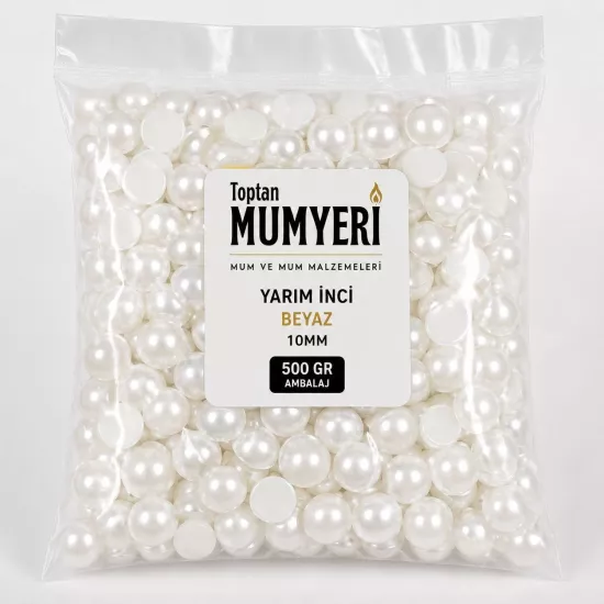 Yarım İnci Boncuk Beyaz 10mm - 500 GR