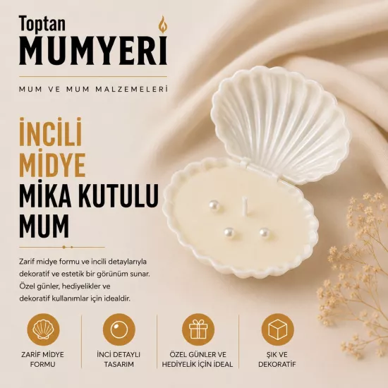 İncili Midye Mika Kutulu Mum