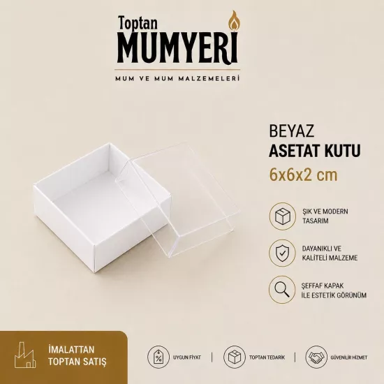6x6x2 cm Beyaz Asetat Kutu (Demonte)
