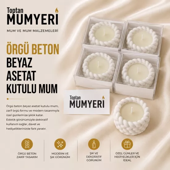 Örgü Beton Beyaz Asetat Kutulu Mum