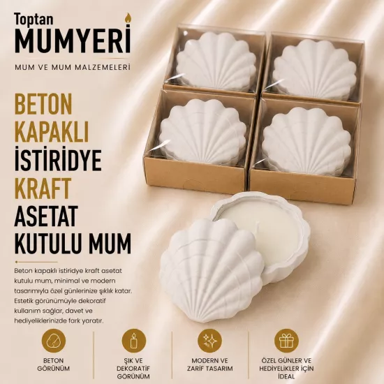 Beton Kapaklı İstiridye Kraft Asetat Kutulu Mum