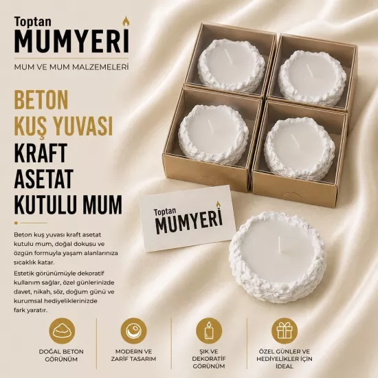 Beton Kuş Yuvası Kraft Asetat Kutulu Mum